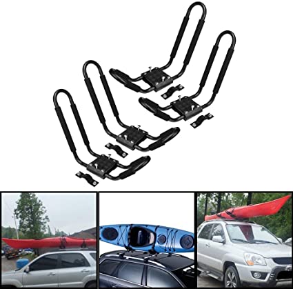 JMTAAT Universal 2 Pairs J-Bar Kayak Canoe Carrier Boat Surf Ski Roof Top Mount Car SUV Crossbar with One Year Warranty
