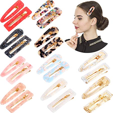 20 Pieces Acrylic Resin Hair Clips Tinfoil Sequin Alligator Barrettes Geometric Hair Clips in Drip, Rectangle, Triangle Shapes (Style Set 1)