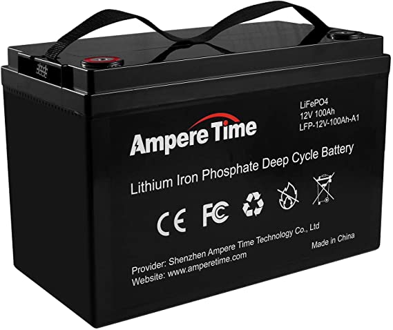 Ampere Time LiFePO4 Deep Cycle Battery 12V 100Ah with Built-in BMS, Perfect for Replace Most of Backup Power and Off Grid Applications, Provide 5 Years Warranty