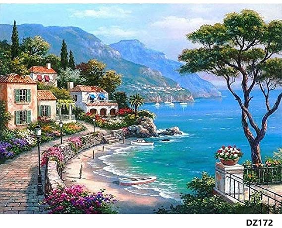 Bigie Paint by Number for Adults DIY Paint by Numbers Acylic Painting Kit 16x20 inch (Wooden Frame, Mediterranean Sea)