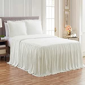 Sweet Home Collection Bedspreads Ruffle Skirt 3 Piece Shabby Chic Ultra Soft Oversized Coverlet Bedding Cover with Shams Set, Queen, Ivory (Pack of 1)