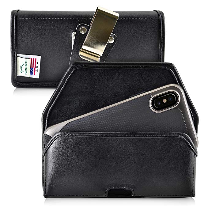 Turtleback Belt Case for iPhone X 10 Holster, Black Holster Leather Pouch with Heavy Duty Rotating Ratcheting Belt Clip Horizontal Made in USA
