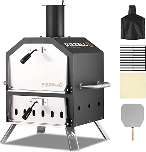 Pizzello Outdoor Pizza Oven Wood Fired Pizza Oven for Cooking 2 Pizzas Outside Pizza Maker with Pizza Stone, Pizza Peel, Cover