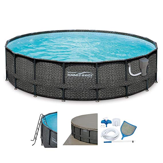 Summer Waves Elite Wicker Print 18' x 48" Above Ground Frame Pool Set with Pump