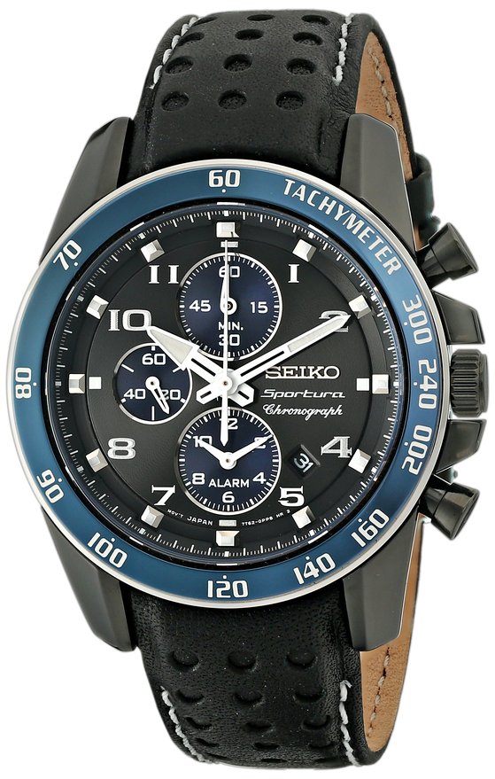 Seiko Men's SNAF37 Stainless Steel Watch with Black Leather Band