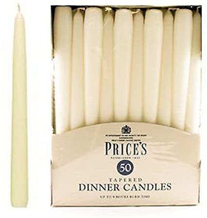 Price's Candles Unwrapped Tapered Dinner Candle, Pack of 50, Ivory