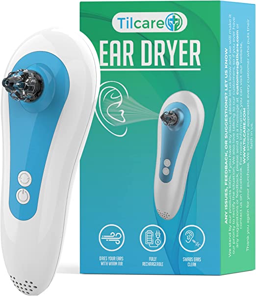 Electric Ear Dryer and Ear Wax Removal Tool for Swimmer’s Ear by Tilcare - Rechargeable Ear Drying Water Remover for Swimming, Showering and Hearing Aids