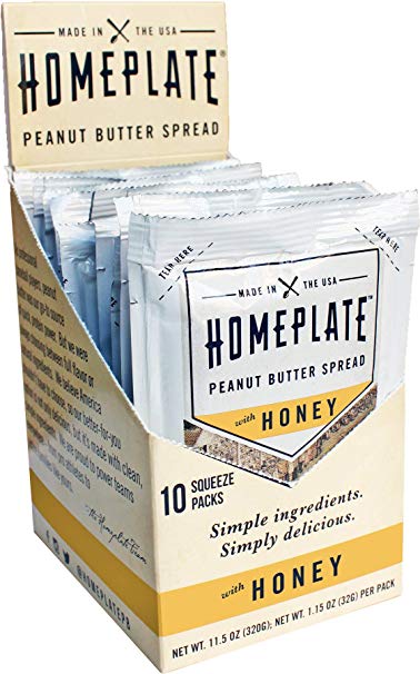 HomePlate Peanut Butter On-the-Go Squeeze Packs, Honey Flavored Creamy, All Natural, No Stir, Non-GMO, 1.15 oz. squeeze packs, Pack of 10
