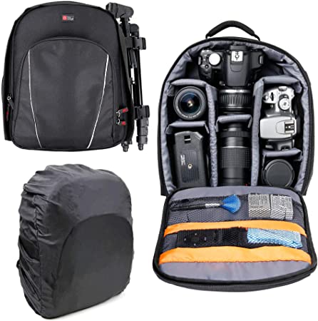DURAGADGET Black Backpack - Compatible with Canon EOS 2000D | 400D | M50 | 1300D | 1200D | 1100D | 750D | 700D | 650D | 600D | 550D | 350D | 100D | 70D | 60D | 7D | 6D | 5D | Kiss X50 & SX510 HS