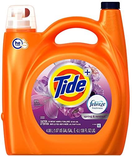 Tide Plus 3700087562 Febreze Freshness Spring And Renewal Scent HE Turbo Clean Liquid Laundry Detergent, 89 Loads 138 oz