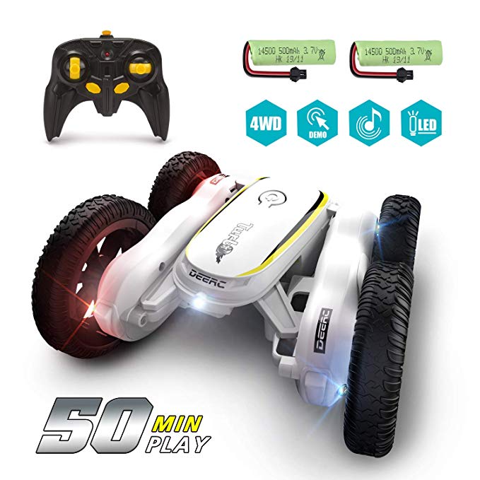 DEERC RC Cars Remote Control Stunt Car Toys for Kids, Demo Mode Music & Led Lights Control, 4WD Double Sided Fancy Rotating 360° Flips Vehicles, 2 Batteries for 50 Min Play, Toy Gifts for Boys & Girls