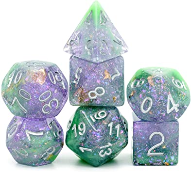 HDdais 7 Pcs DND Dice, Polyhedral Dice Set Filled with Shiny Glitters, D&D Dice for Dungeons and Dragons Pathfinder RPG MTG