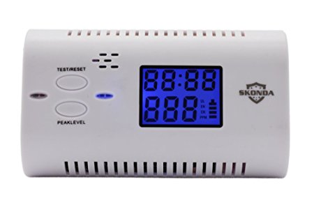 SKONDA Stand Alone Carbon Monoxide leak Detector CO Alarm with Clock, Voice Warning,Digital LCD Display and Battery-Operated (Battery Included) Stood on Any Surface