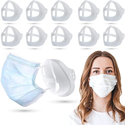 Silicon 3D Face Mask Bracket Insert | Plastic Mask Guard Frame for Inner Support, Breathing Space, & Comfort - Washable & Reusable (10 Pk)
