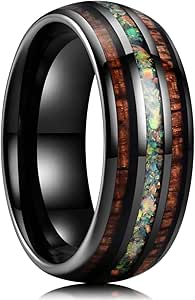 King Will Nature 8mm Turquoise Tungsten Carbide Wedding Ring Abalone Shell Opal Inlaid Real Wood Engagement Band for Men