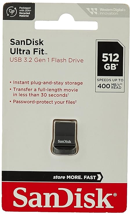 SanDisk Ultra Fit™ USB 3.2 Gen 1 512GB - Small Form Factor Plug & Stay Hi-Speed USB Drive, Upto 400MB/s