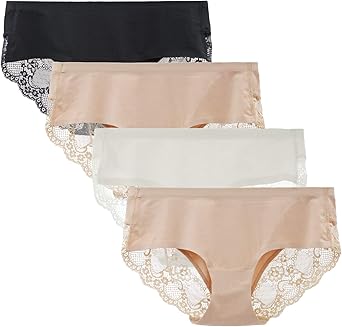 Women's 4 Pack Cotton Lace Coverage Seamless Brief Panty Underwear