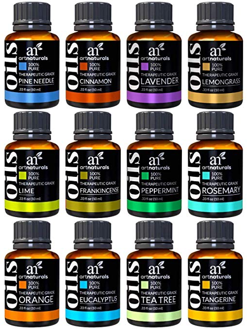 ArtNaturals Therapeutic-Grade Aromatherapy Essential Oil Gift Set – (12 x 10ml) - 100% Pure of the Highest Quality Oils – Lavender, Peppermint, Tea Tree, Eucalyptus, Frankincense, Rosemary