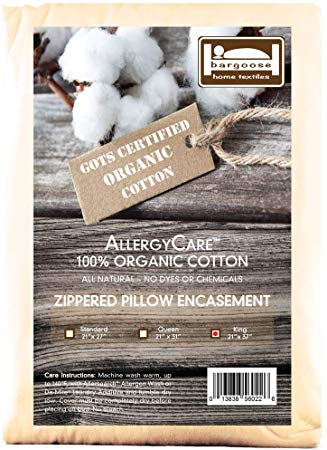 BARGOOSE HOME TEXTILES, INC. AllergyCare Zippered Organic Cotton Pillow Cover, King, Natural