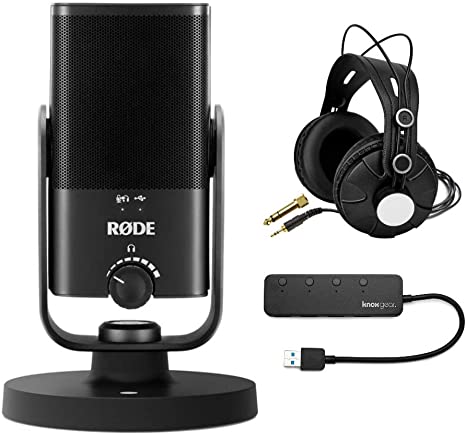 Rode NT-USB-Mini USB Microphone Bundle with Knox Gear Studio Headphones and 4-Port USB 3.0 Hub (3 Items)