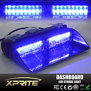 Xprite Blue 16 LED High Intensity LED Law Enforcement Emergency Hazard Warning Strobe Lights For Interior Roof / Dash / Windshield With Suction Cups