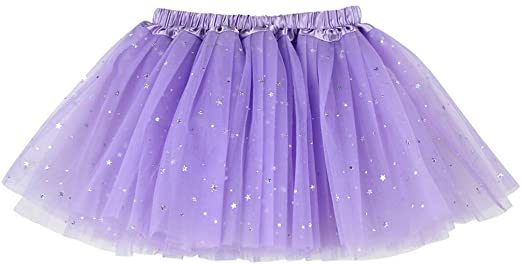 BUENOS NINOS Girl's 3 Layers Sequin Ballet Skirt with Sparkling Stars Dress-up Tutu