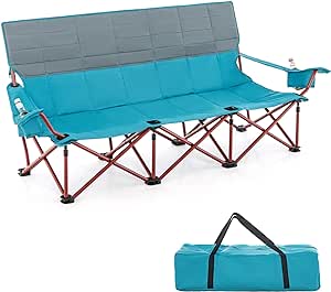 Goplus 3 Person Camping Chair for Adults, Low Outdoor Folding Oversized Couch Chair w/Cup Holders & Thick Padding, Heavy-Duty Lawn Chair for Beach Picnic Travel, Supports 990 LBS (3-Person Seat)