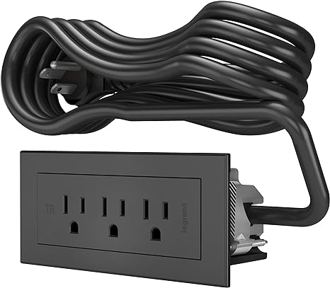 Legrand Wiremold RD3RBK10 radiant Furniture Power Center, Recessed Power Strip, 3 Outlets, 10 Foot Cord, Black