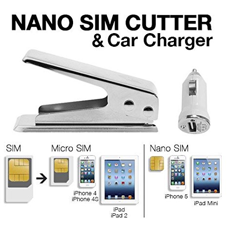 Techno Earth® Nano Sim Cutter for Iphone 5 Ipad Mini Simcard Cutter Cut Any GSM Sim Into Nano or Any Micro Sim Into Nano Sim   Car Charger for USB Devices