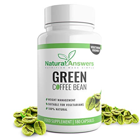 Green Coffee Bean Extract 800mg - 3 Month Supply - 180 Vegetarian Capsules - 100% Suitable for Vegetarians - Green Coffee Beans Men and Women - UK Manufactured - by Natural Answers