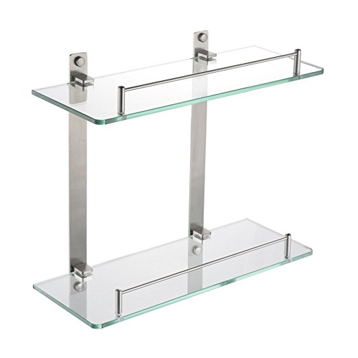 KES Bathroom Lavatory Double Glass Shelf Wall Mount, Brushed SUS304 Stainless Steel, BGS2202B-2