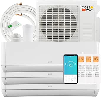 COSTWAY 27K BTU Tri 3 Zone Mini Split AC/Heating System, 22 SEER2 9,000 9,000 9,000 BTU Wall Mount Ductless Inverter Air Conditioner, Pre-Charged, Compatible with Alexa(Greenforce Series)