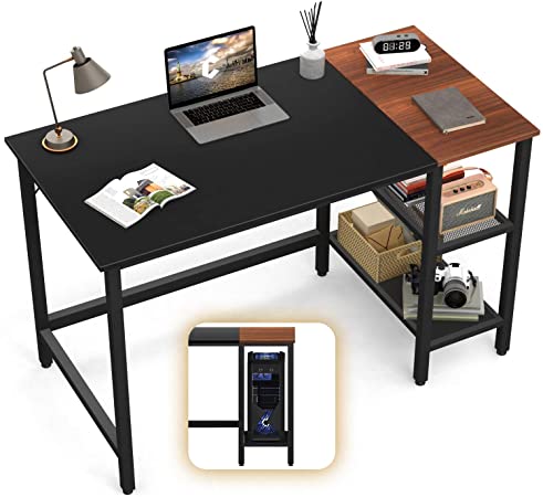 CubiCubi Computer Home Office Desk, 47 Inch Small Desk Study Writing Table with Storage Shelves, Modern Simple PC Desk with Splice Board, Black and Espresso