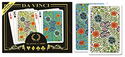 Da Vinci Fiori, Italian 100% Plastic Playing Cards, 2-Deck Set, W/Hard Shell Case & 2 Cut Cards; Choose from Poker Size Jumbo Index Bridge Size Regular Index