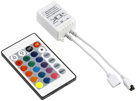 BZONE 24 Keys IR Remote Controller for SMD 5050 3528 RGB LED Strip Lights, DC12V Wireless Dimmer Controller for 4 Pin LED Light Strip