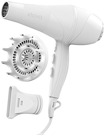 xtava Curly Hair Kit (White) - Xtava 2200W Hair Dryer and White Orchid Large Hair Diffuser Combo