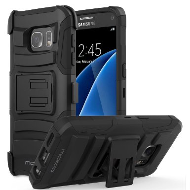 Galaxy S7 Case - MoKo [Heavy Duty] Full Body Protective Rugged Holster Cover with Swivel Belt Clip - Dual Layer Shock Resistant Case for Galaxy S7 5.1" 2016 Smartphone, BLACK (Not Fit Galaxy S7 Edge)