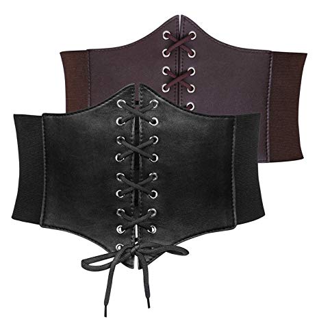 Women’s Elastic Costume Waist Belt Lace-up Tied Waspie Corset Belts for Women by JASGOOD