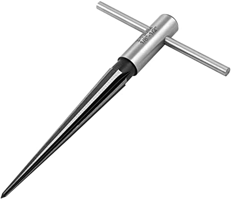 QWORK 1/8" - 1/2" Tapered Straight Flute Handle Reamer T Handle Tapered Reamer Tool for Wood Plastic