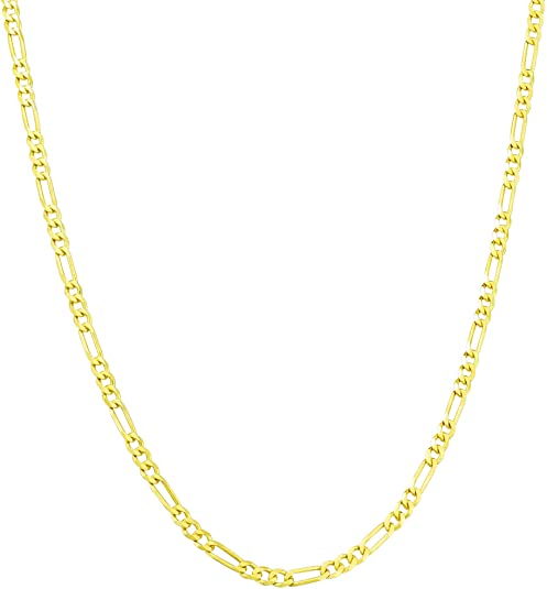 Nuragold 10k Yellow Gold 2.5mm Figaro Chain Link Pendant Necklace, Womens Mens Jewelry 16" 18" 20" 22" 24" 26"