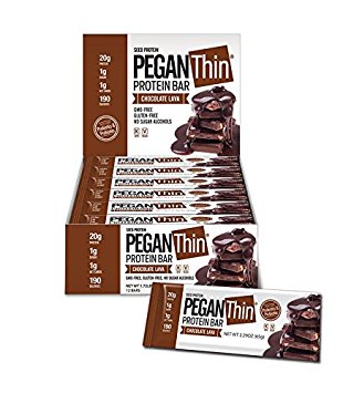 Pegan Thin® Protein Bar (Chocolate Lava) 12 Bars (20g Organic Plant Protein) (1 Net Carb 1g Sugar)