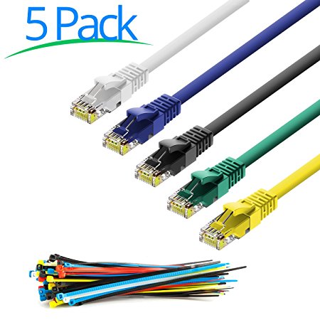 MAXIMM 4 Feet |5 Pack | Multi-Color| Snagless Cat6 Ethernet Cable With Cable Ties