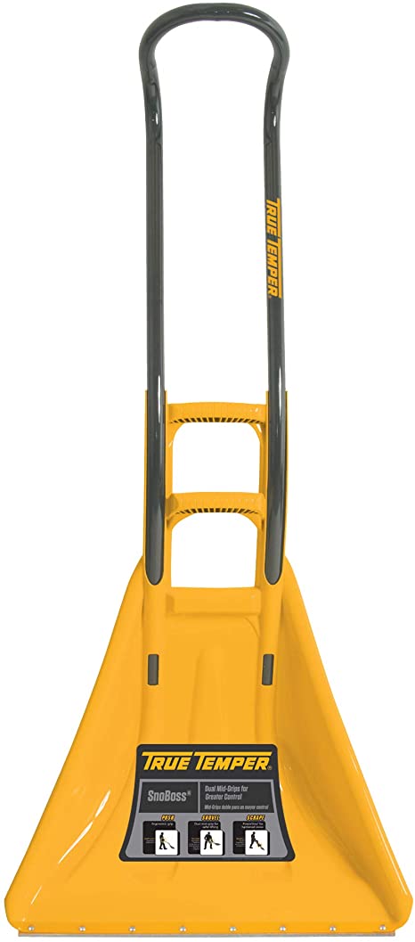 True Temper 1625300 SnoBoss 26 in. Poly Snow Shovel/Pusher/Scraper with Ergonomic Aluminum Handle, 20-Inch, Yellow