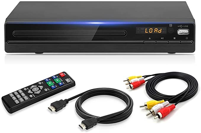 Jinhoo DVD Player for TV, All Region Free DVD CD Disc Player with HDMI & AV Output (HDMI & AV Cable Included), HD1080P Supported, Built-in PAL/ NTSC System, Coaxial Port, USB Input and Remote Control