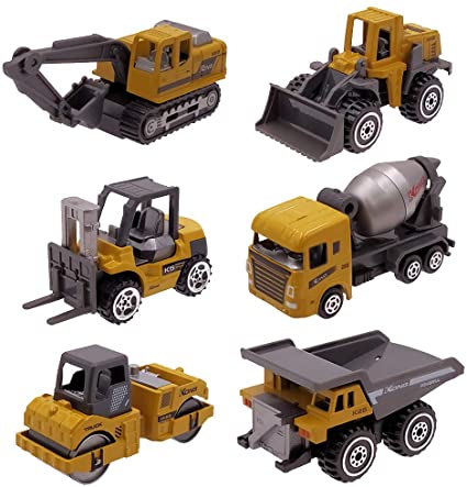 Construction Toys Metal Engineering Car Set with Mini Pocket Size Excavator Bulldozer Matchbox Age 3 （6pcs
