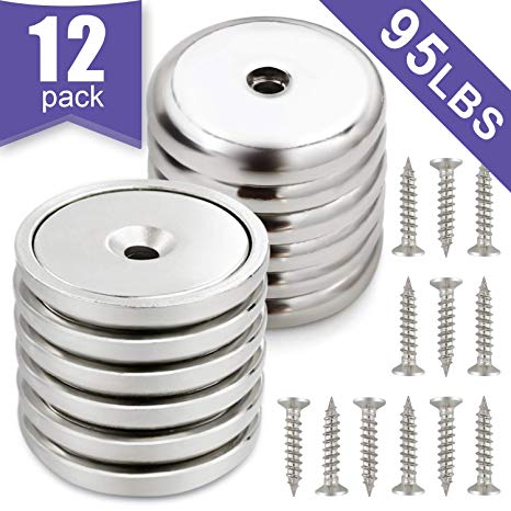 Neodymium Cup Magnets, Strongest Round Base Magnets,Hold up to 95 Pounds - 12pack