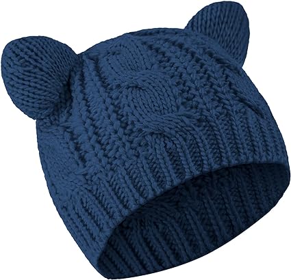 Cute Cat Ear Beanie Hat Cat Knitted Hat Winter Knit Cable Hat for Women Girls