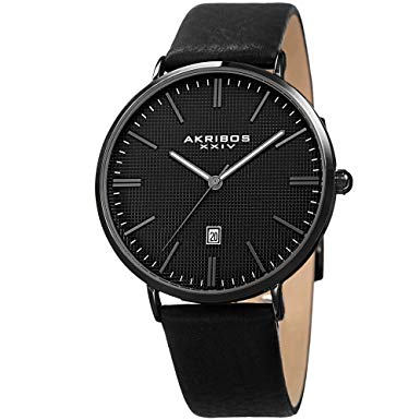 Akribos XXIV Men's Slim Classic Watch AK935 Series - Pattern Etched Dial with a Comfortable Supple Genuine Leather Strap