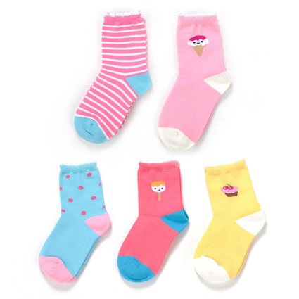 SUNBVE 5 Pack Baby Girls Ice Cream Sugar Series Cotton Seamless Socks