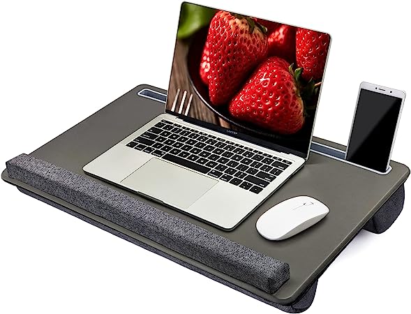 Extra Large Lap Laptop Desk - Full PU Material Mouse Pad Gaming Tray - Portable LapDesk with Phone Holder & Wrist Rest for Notebook, MacBook, Tablet, Bed, Sofa(Gray, Fit Up 17.3-in Laptops)